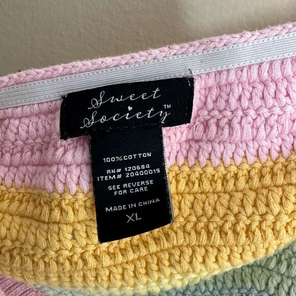 Sweet Society Pastel Rainbow Cropped Knit Halter Top size XL - Picture 3 of 6